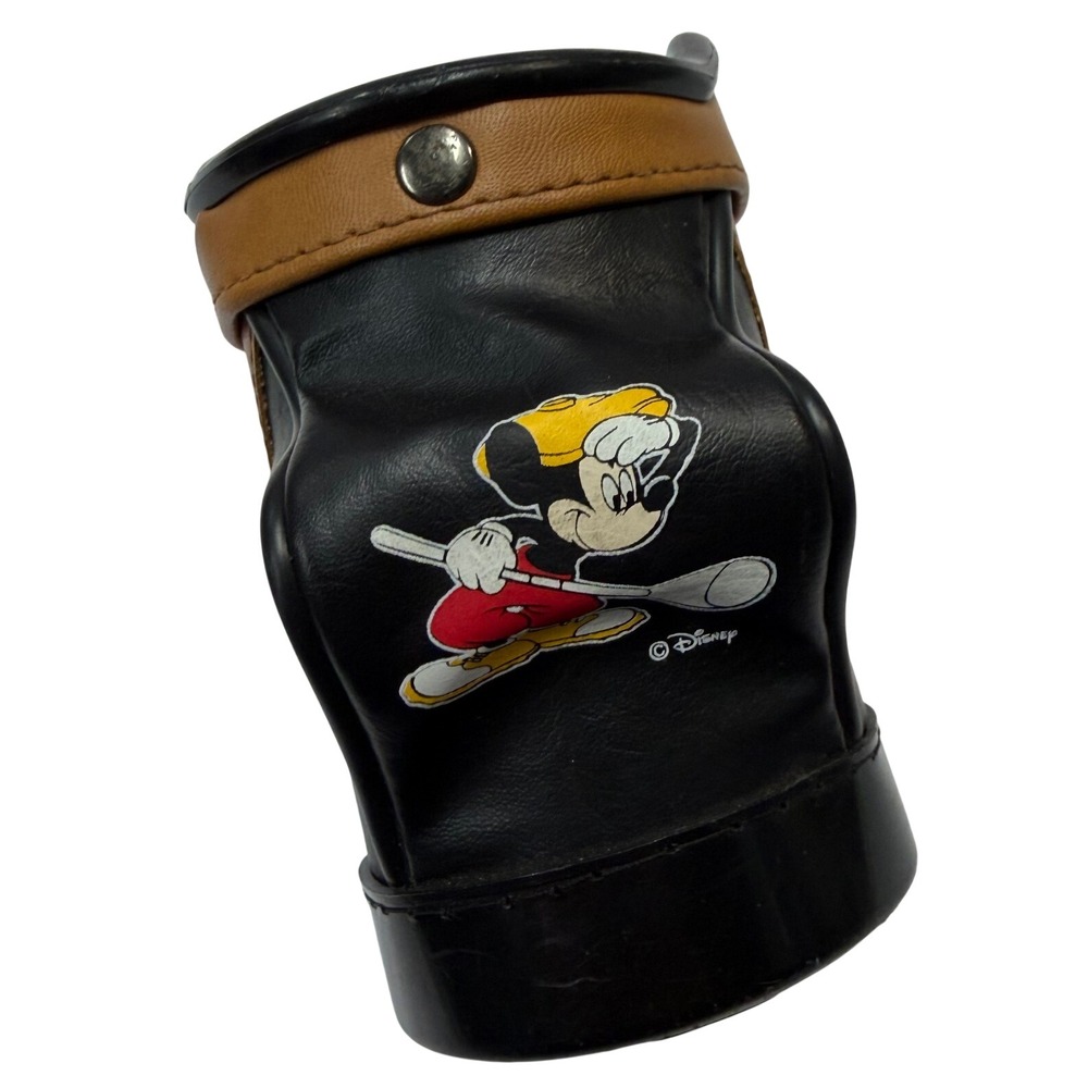 Vintage Disney Mickey Mouse Golf Club Headcover Black Tan Faux Leather Snap